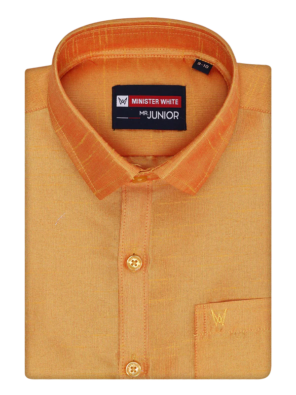 Boys Golden Yellow Color Half Sleeves Shirt with Gold Jari Flexi Dhoti
