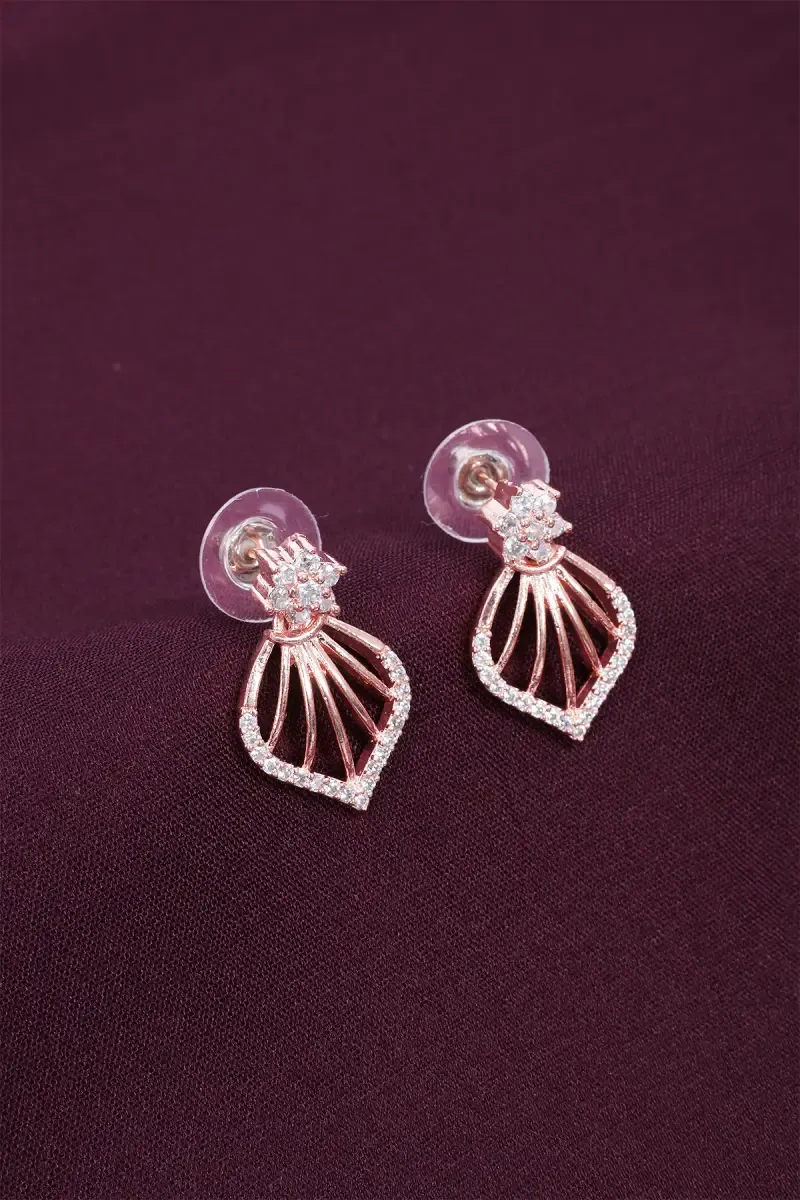 Rose Gold Fan Design AD Necklace Set