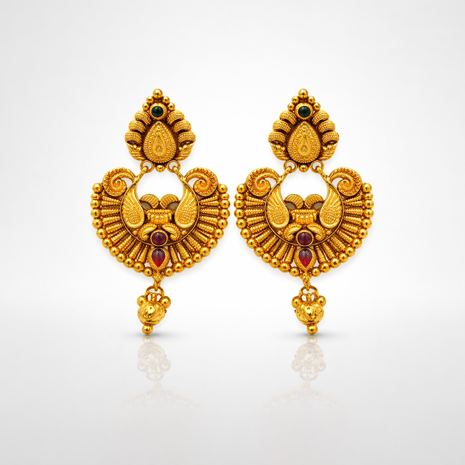 Traditional Peacock Gold-Tone Antique Earrings