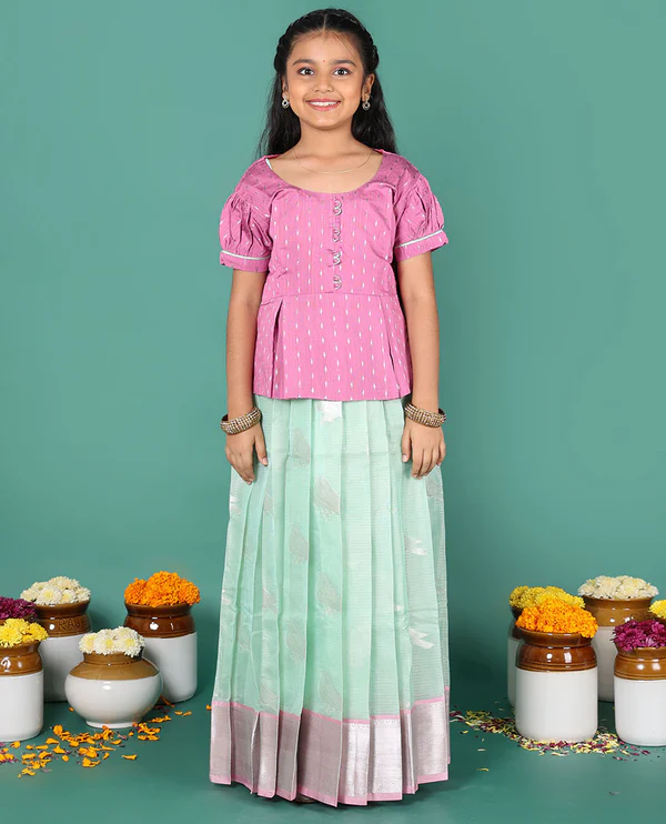 Blue readymade art silk pavadai
