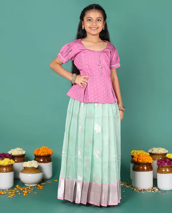 Blue readymade art silk pavadai