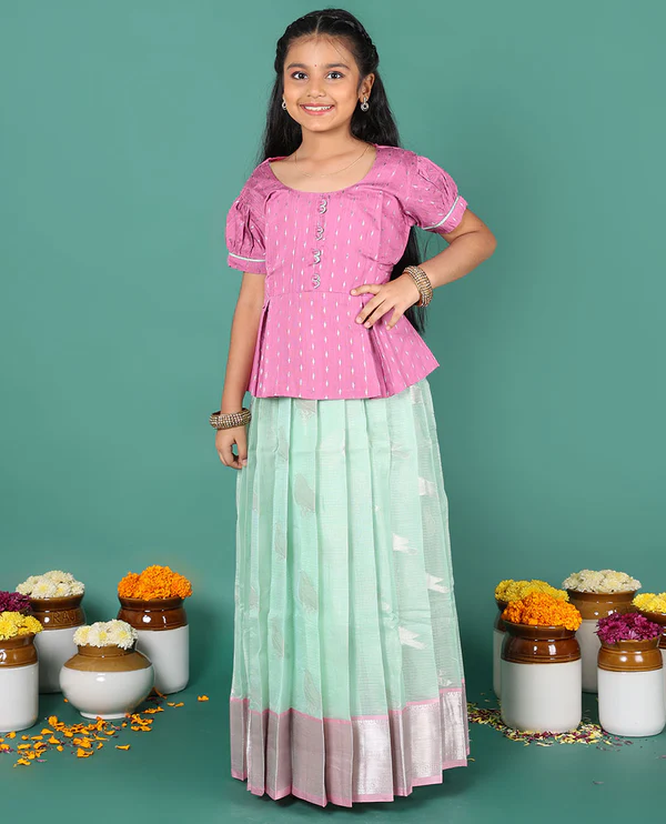 Blue readymade art silk pavadai