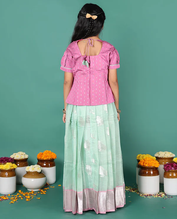 Blue readymade art silk pavadai