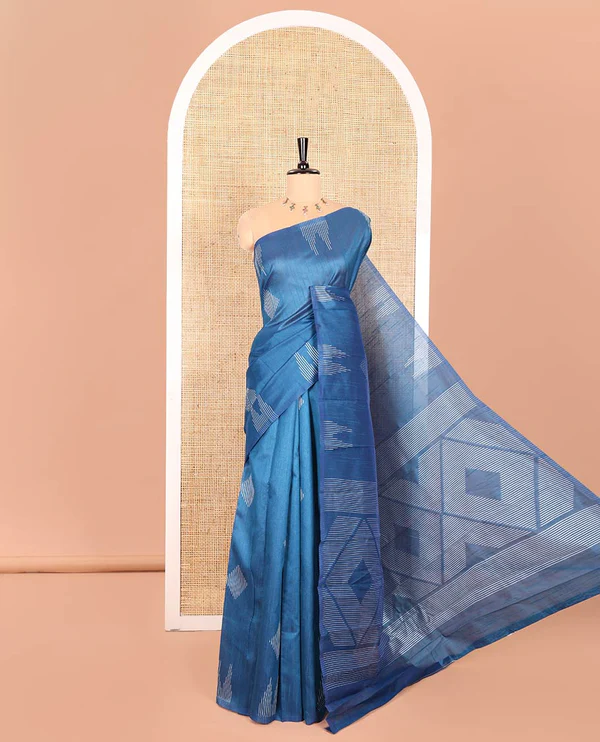Blue Semi-Raw Silk Saree