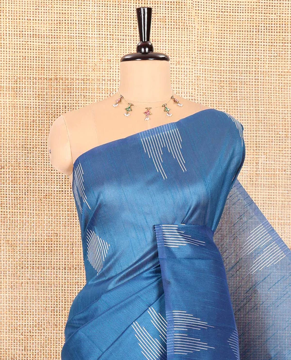 Blue Semi-Raw Silk Saree