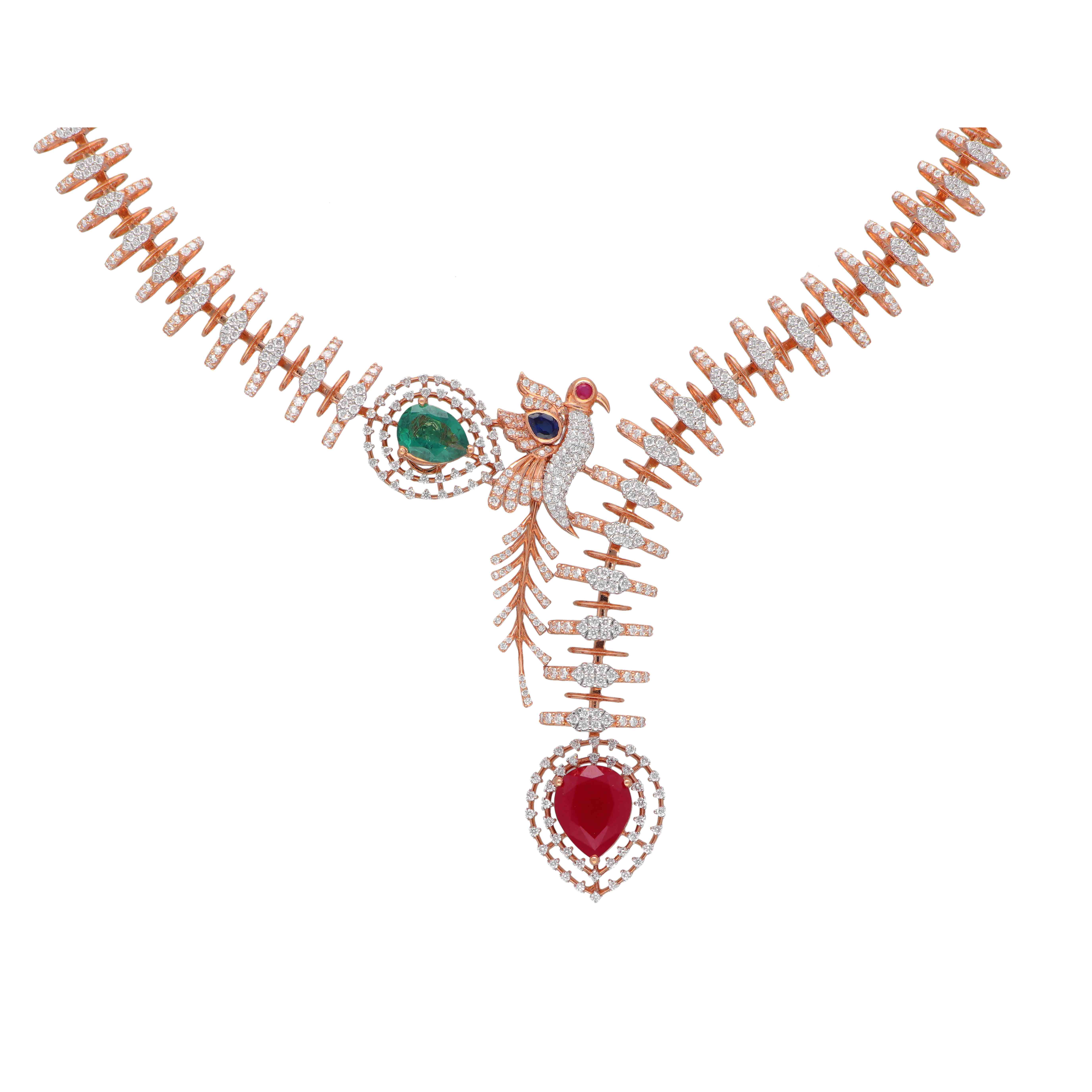 Red Heart Stone Diamond Necklace