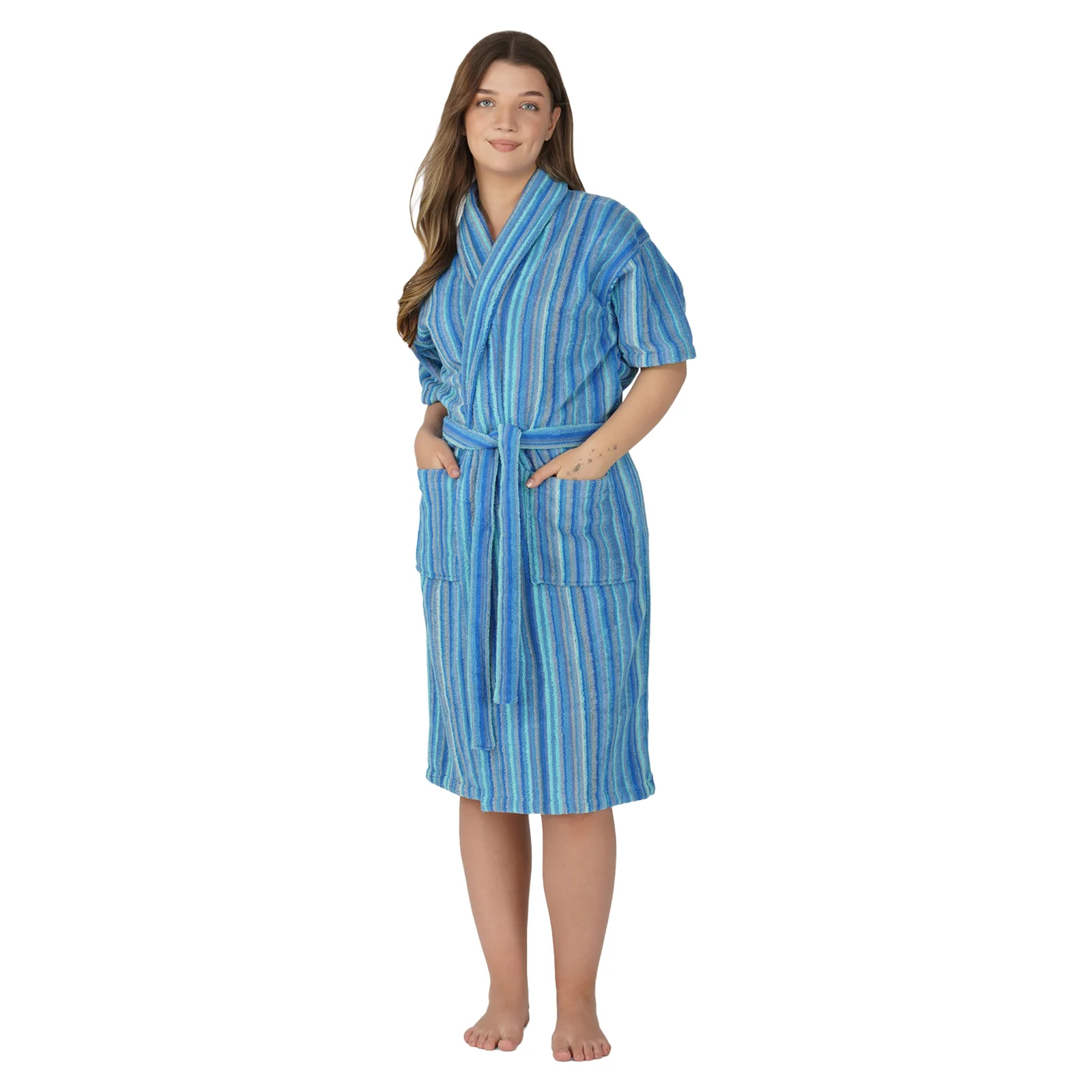 Pinstripe Women 450 GSM Bathrobe For Women