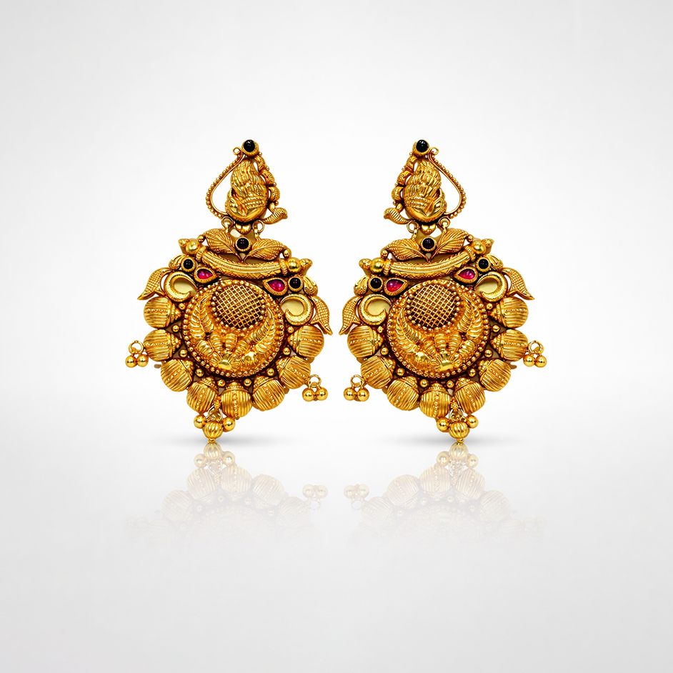 Antique Gold Peacock Chandbali Earrings