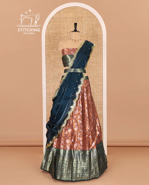 Copper and peacock color half-saree