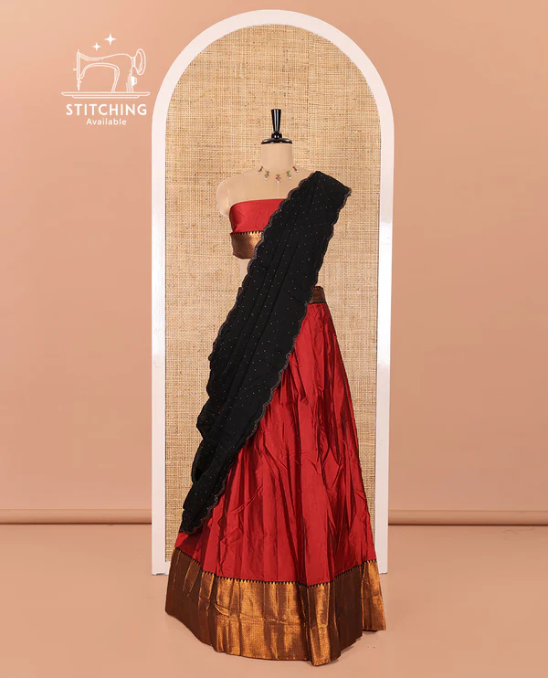 Maroon Taffeta Silk Half-Saree