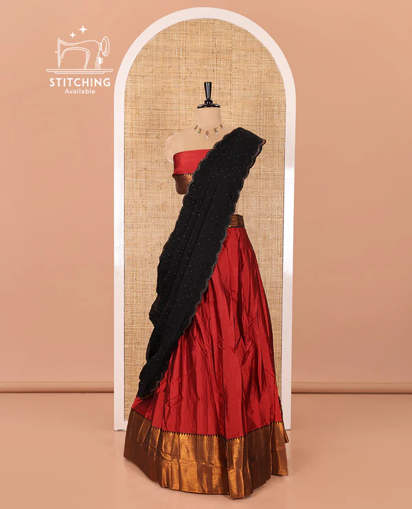 Maroon Taffeta Silk Half-Saree