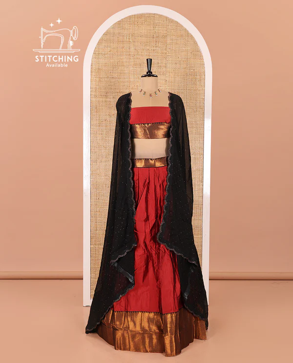 Maroon Taffeta Silk Half-Saree