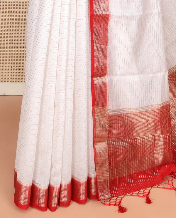 White Assam Silk Saree
