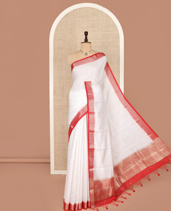 White Assam Silk Saree
