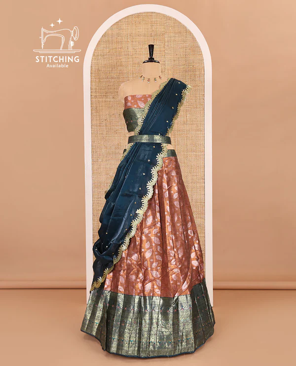 Copper and peacock color half-saree