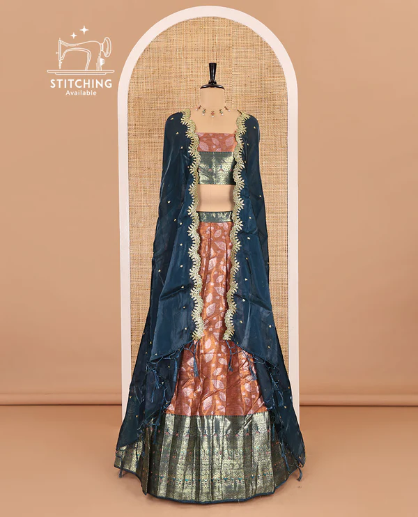 Copper and peacock color half-saree