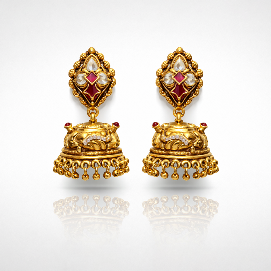 Heritage Ruby Polki Nakshi Jhumkas