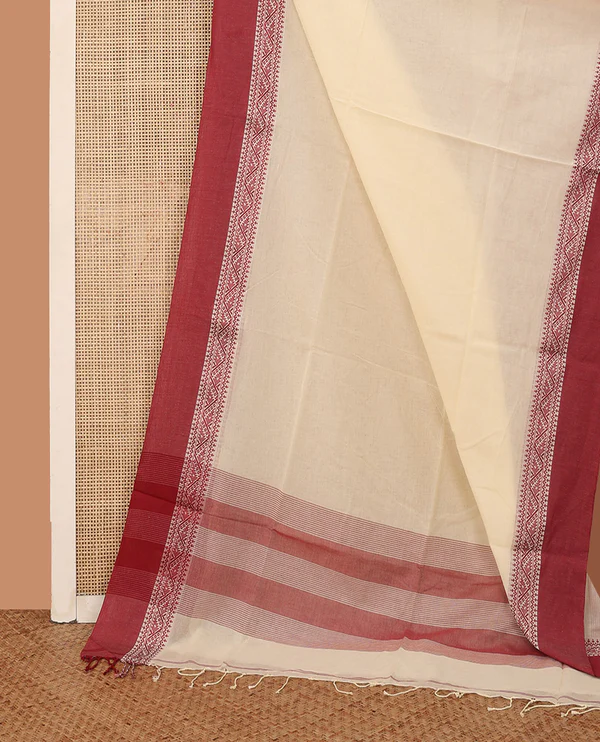 Cream Plain Khadi Cotton Saree