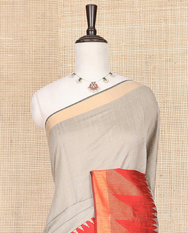 Grey Plain Dupion Silk Saree