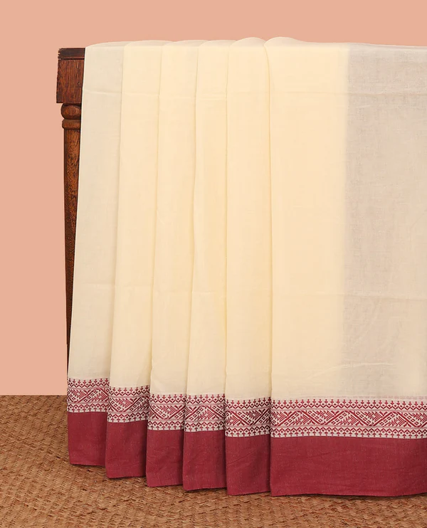 Cream Plain Khadi Cotton Saree