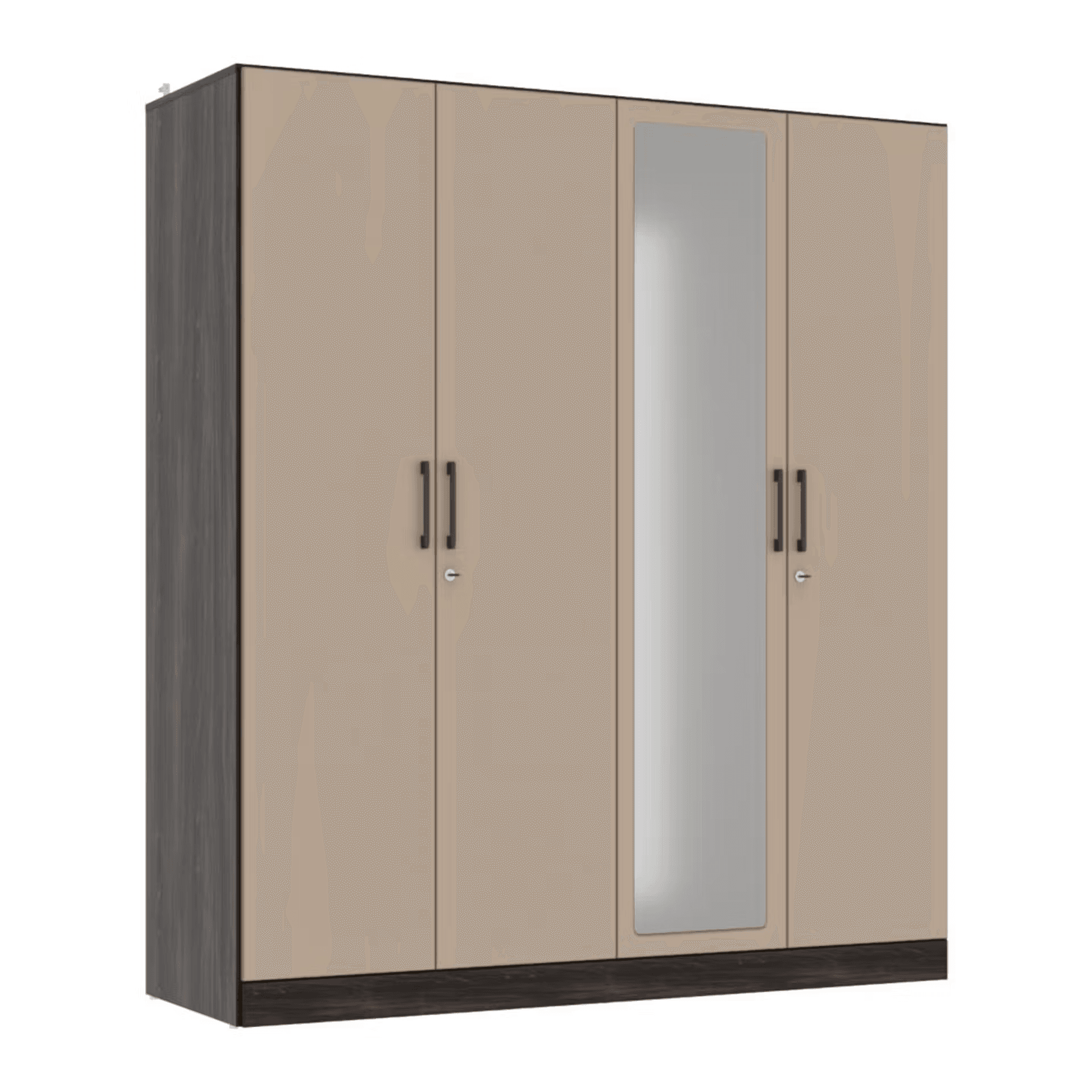Cashmere Plus 4 Door Wardrobe with 4 Shelves, 2 Drawers, Mirror & 2 Hanging Areas | (Wyoming Maple & Frappe) thumbnail