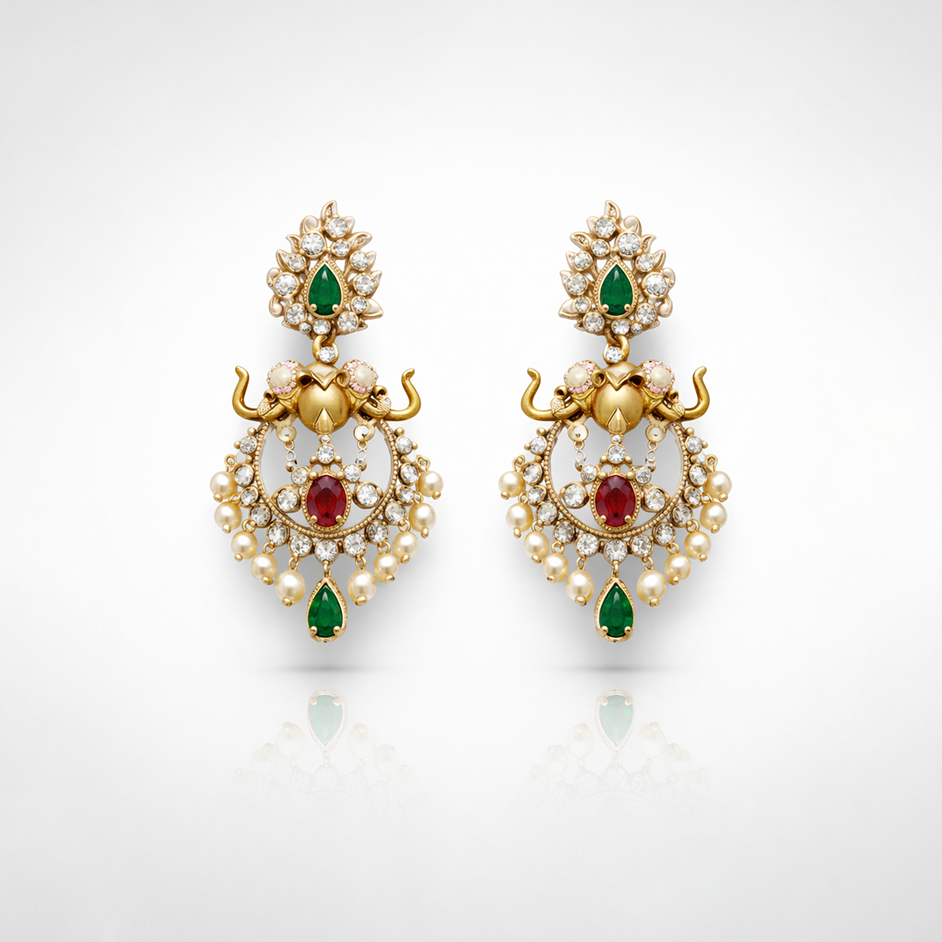 Royal Elephant Motif Chandbali Earrings