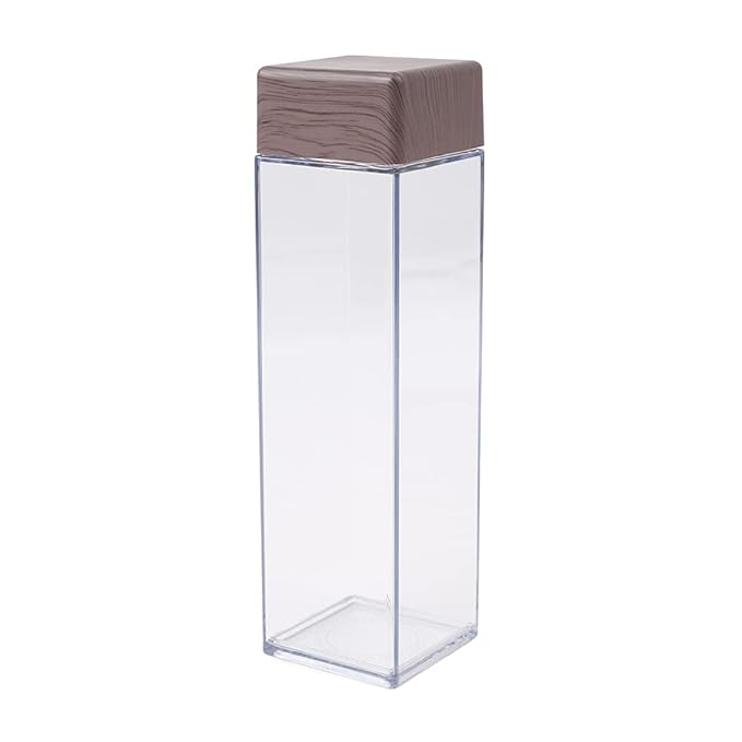 Kekafu 480ML Transparent Square Water Bottle – Wood Grain Lid