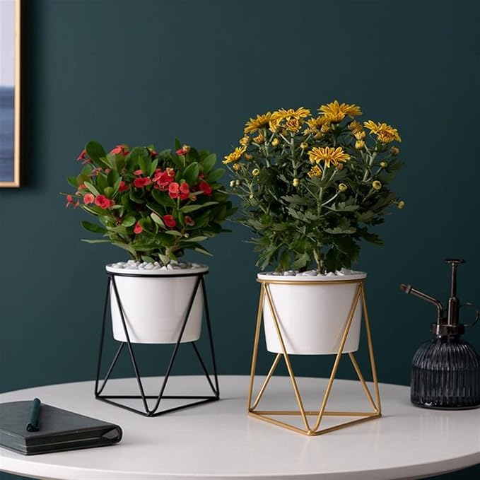 LUCIY Triangular Ceramic Plant Pots with Iron Frame – Hortel