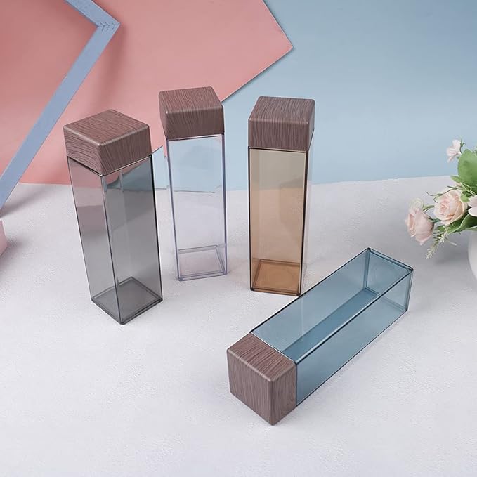 Kekafu 480ML Transparent Square Water Bottle – Wood Grain Lid
