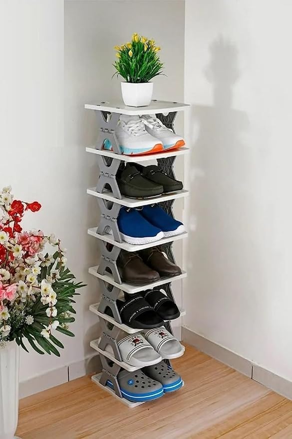 NAVRANG Foldable & Collapsible Heavy Duty Plastic Shelf Storage – 8-Layer Corner Tier Stand