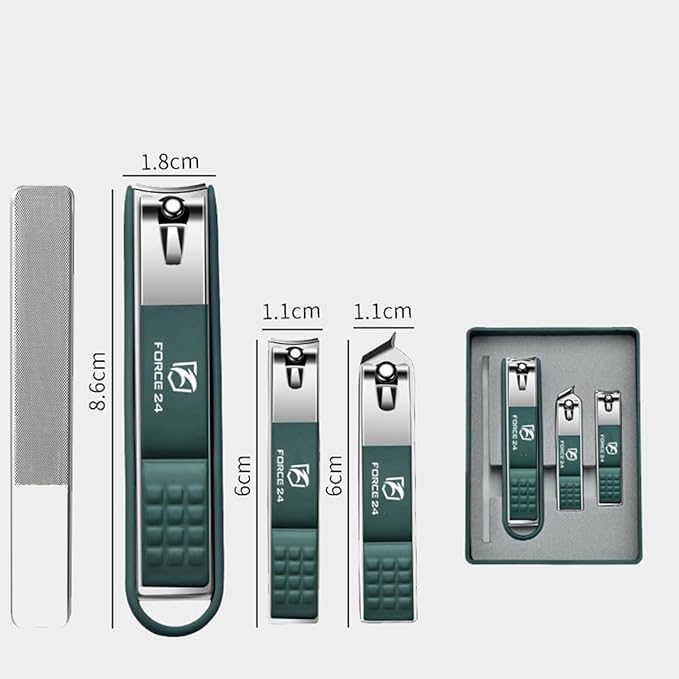 Nail Cutter Set with Glass File – 4 Pieces (Green, Stainless Steel)