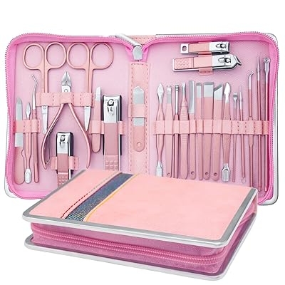 26-in-1 Professional Manicure & Pedicure Kit – Stainless Steel Nail Care Set (Pink)