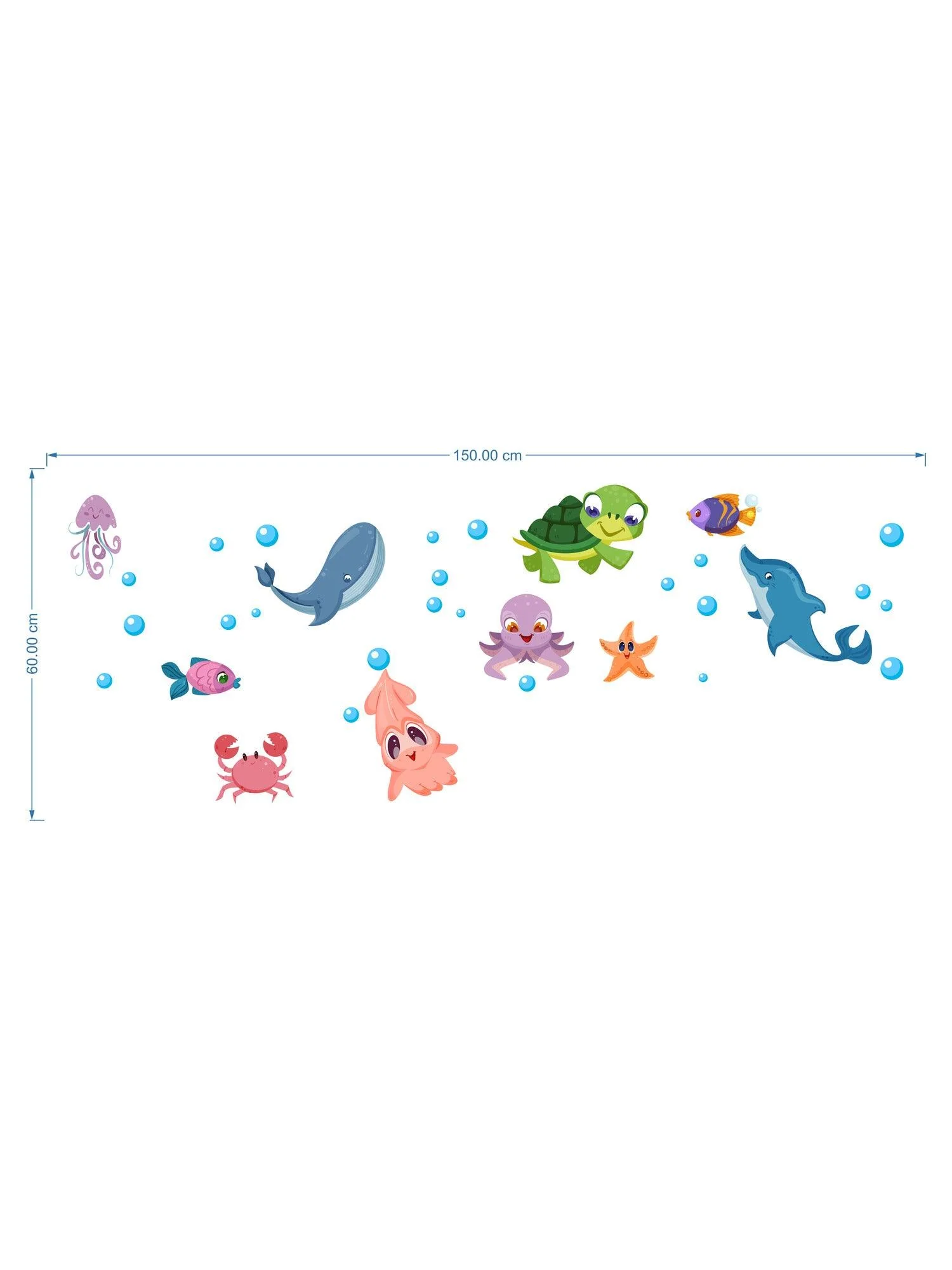 Cute Aquarium Animals Wall Stickers 150*60Cm