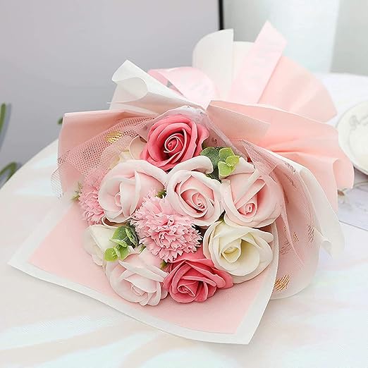 Artificial Soap Flower Rose Bouquet – Pink, Scented