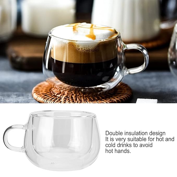 Double Layer Glass Tea Cups with Handle – 150ML (Clear)