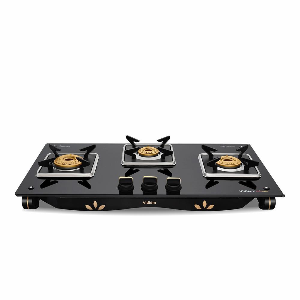 VIDIEM LPG STOVE GLASS TOP 3 BURNER AIR GOLD