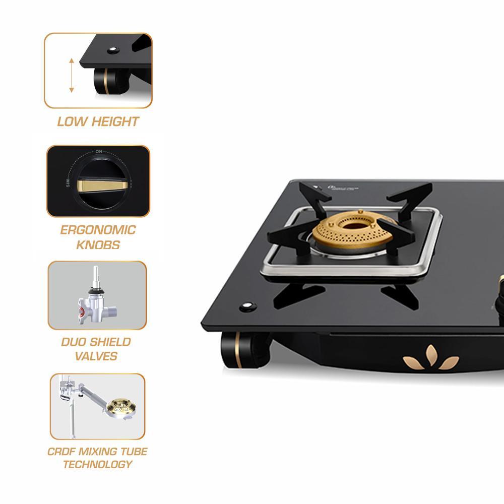 VIDIEM LPG STOVE GLASS TOP 3 BURNER AIR GOLD