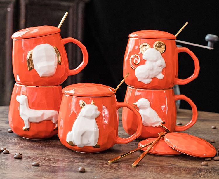 3D Animal Design Ceramic Coffee Mug with Spoon