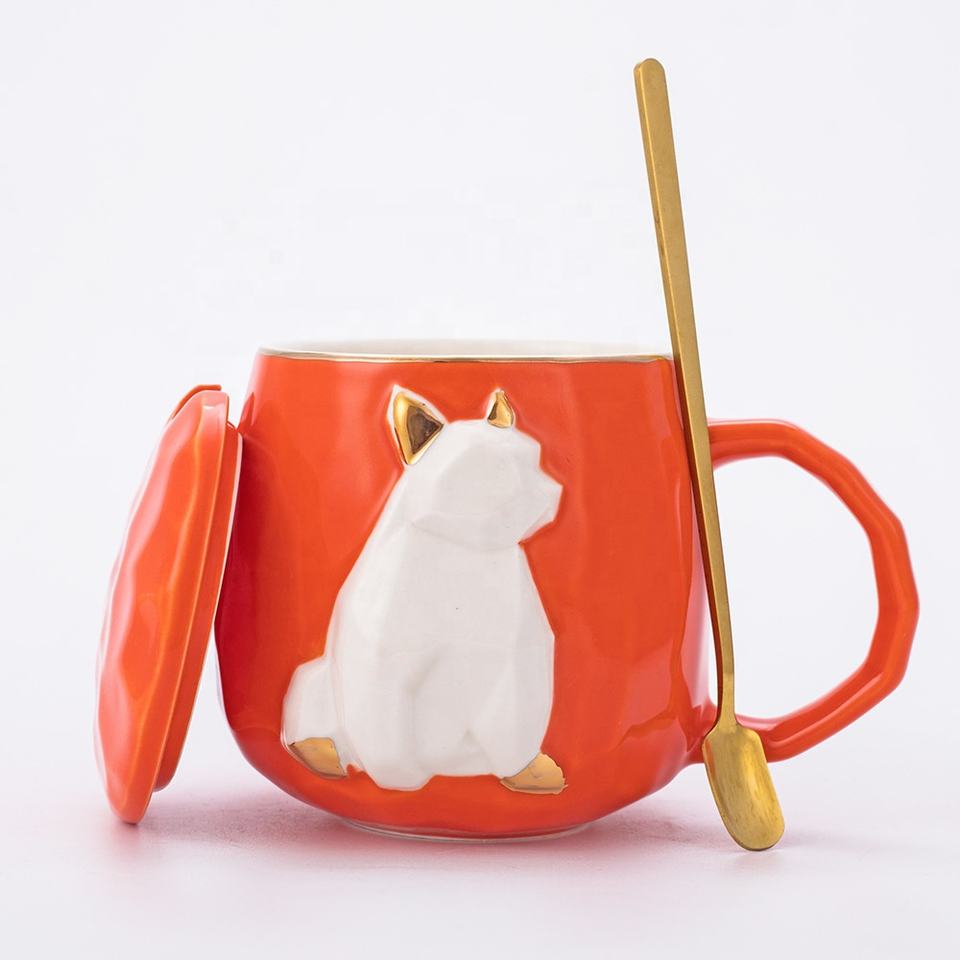 3D Animal Design Ceramic Coffee Mug with Spoon