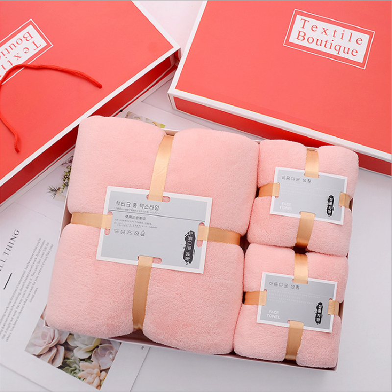 Coral Velvet Towel Bath Towel Three Pieces Gift Set Gift Towel Set Wholesale