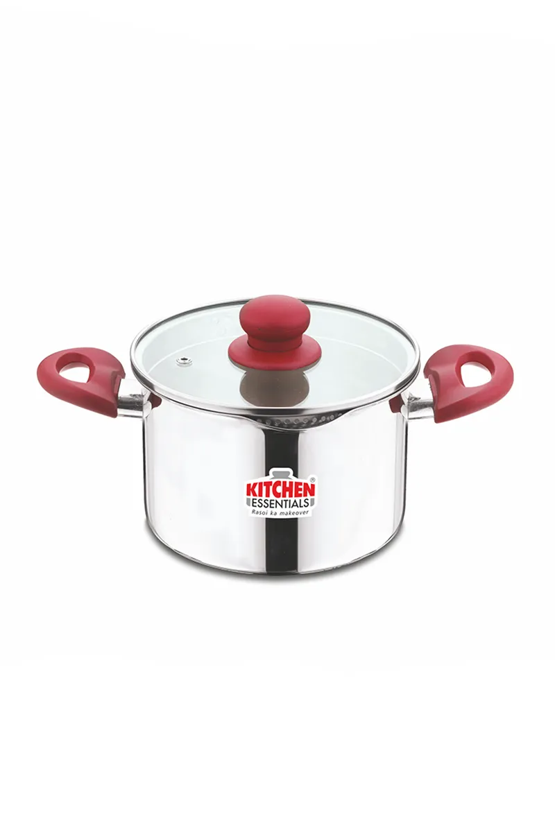 Kitchen Essential Stainless Steel Deep Casserole with Strainer Glass Lid - 2.8 Ltr