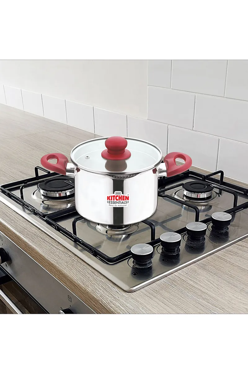 Kitchen Essential Stainless Steel Deep Casserole with Strainer Glass Lid - 2.8 Ltr