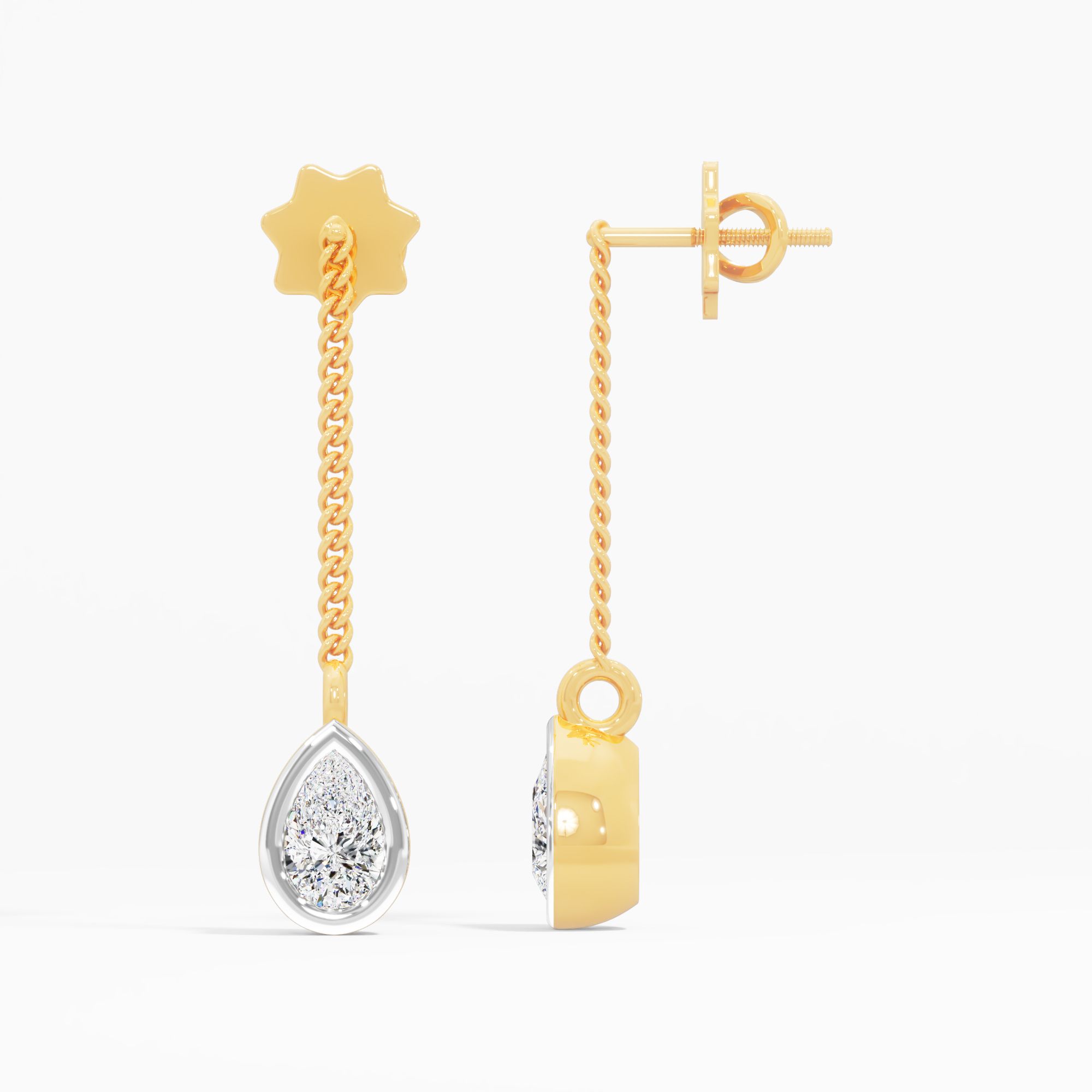 Pear Solitaire Chain Dangle Earrings