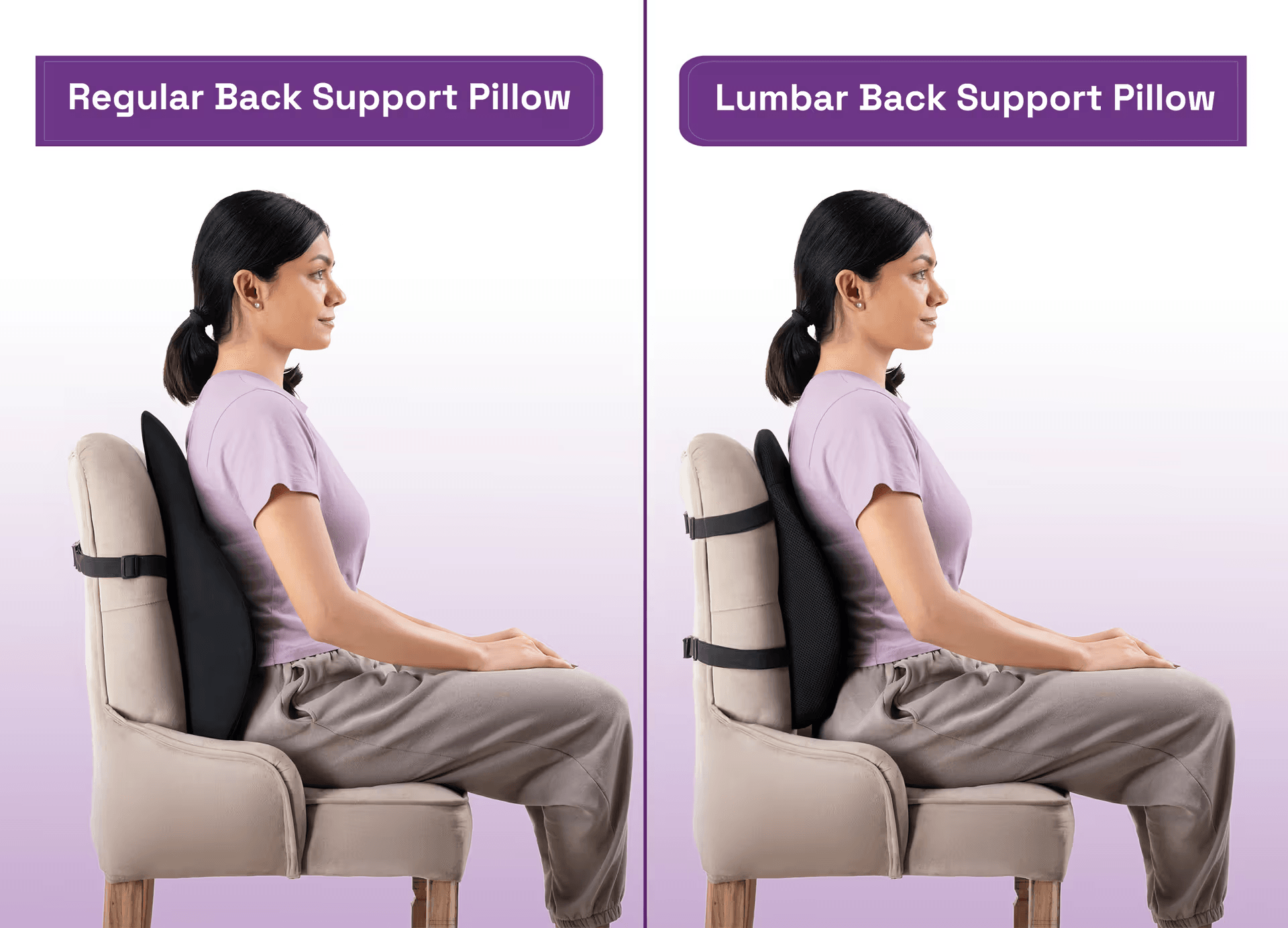 Back Support Cushion | Lumbar, Lower Back & Upper Back Support | Ergonomic, Memory Foam, Pain Relief | Office Chair or Car Seat Cushion | Grey