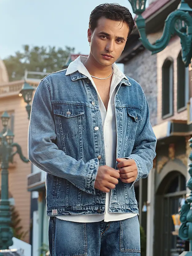 Men washed denim jacket