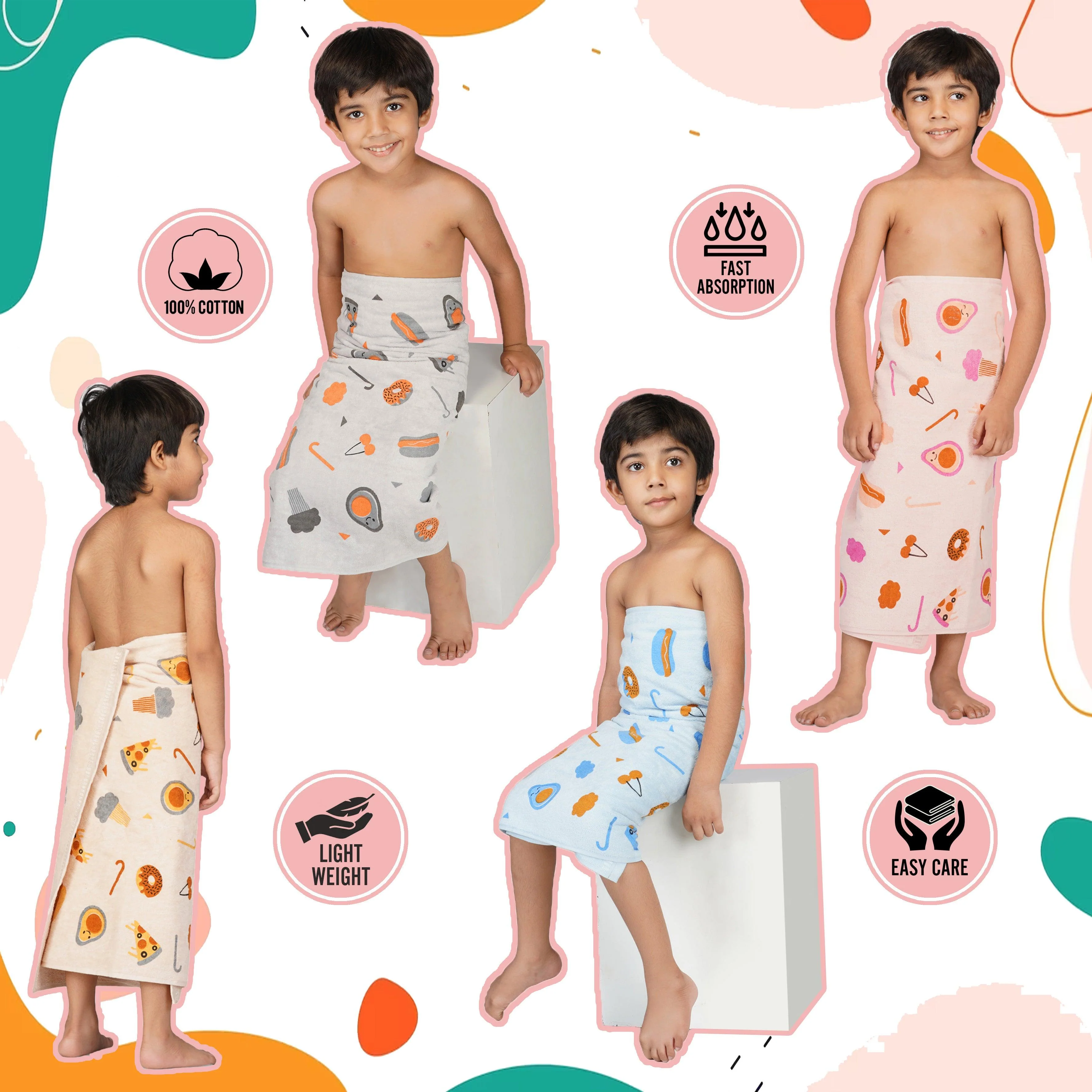 Rangoli 100% Cotton Kids Bath Towel Set of 4