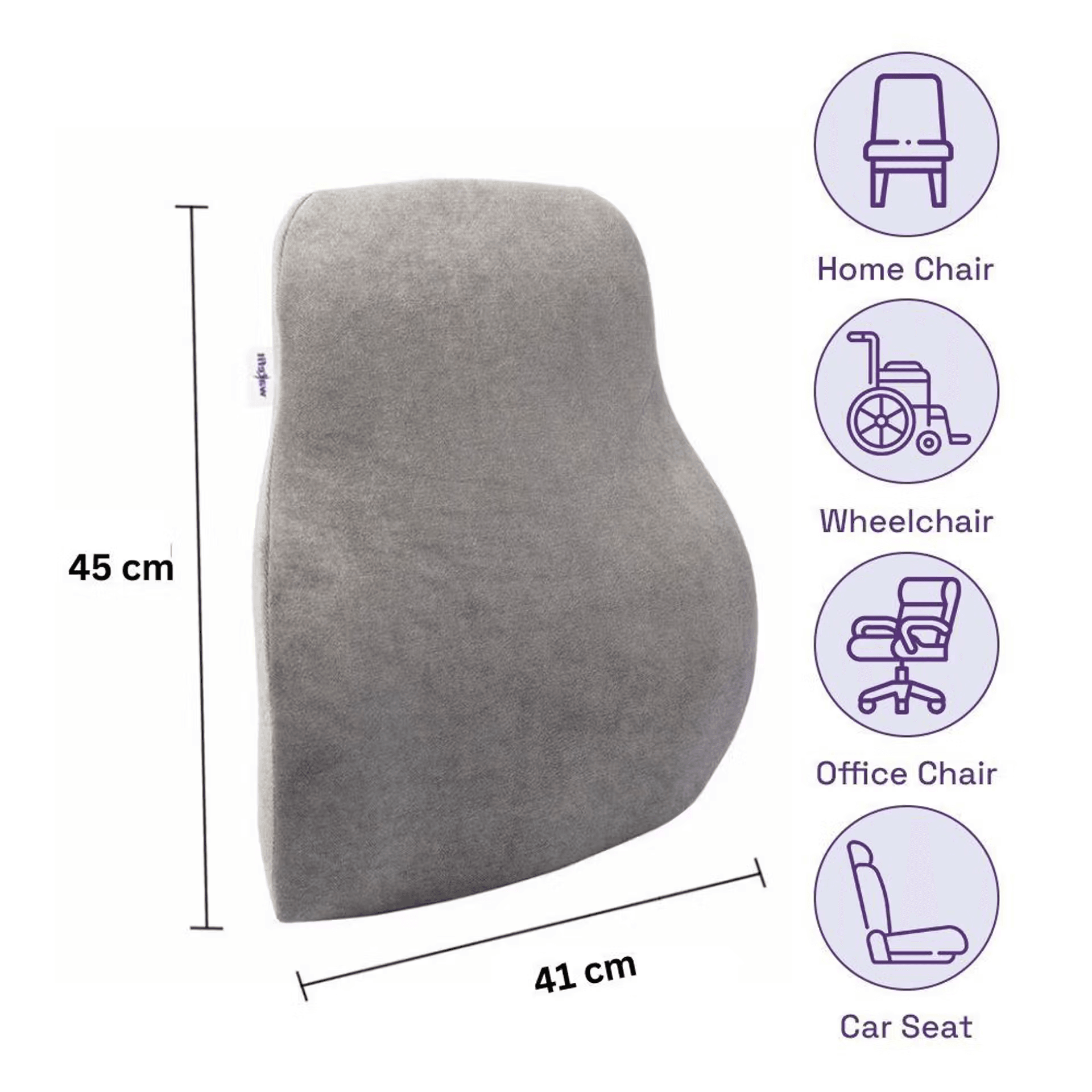 Back Support Cushion | Lumbar, Lower Back & Upper Back Support | Ergonomic, Memory Foam, Pain Relief | Office Chair or Car Seat Cushion | Grey