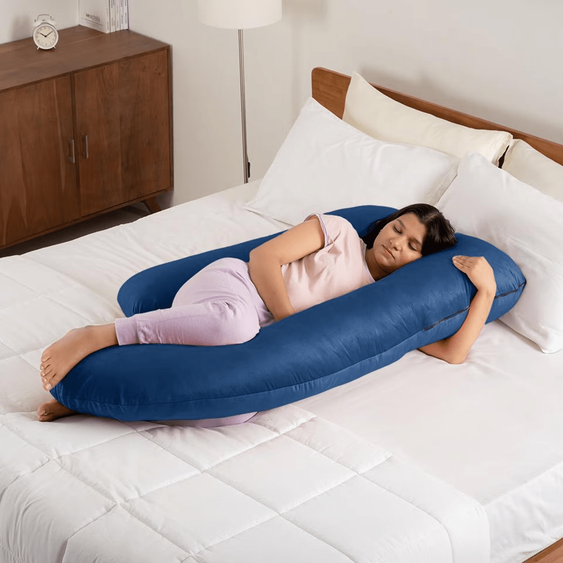 Maternity Pillow for Pregnancy Support | G Shape | Super Soft & Machine Washable Velvet Cover | Dark Blue