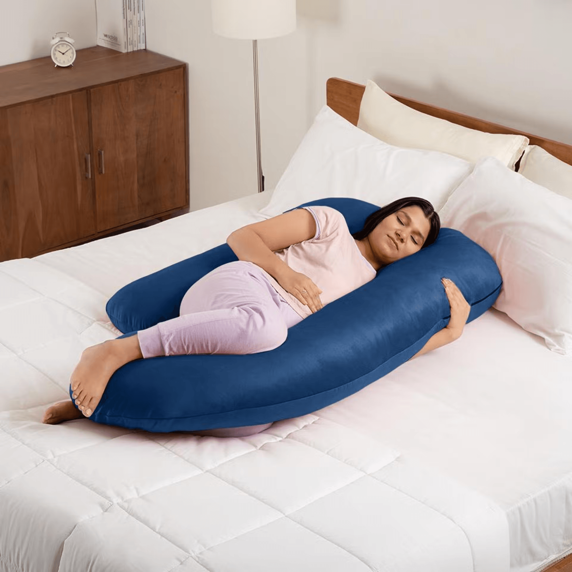 Maternity Pillow for Pregnancy Support | G Shape | Super Soft & Machine Washable Velvet Cover | Dark Blue