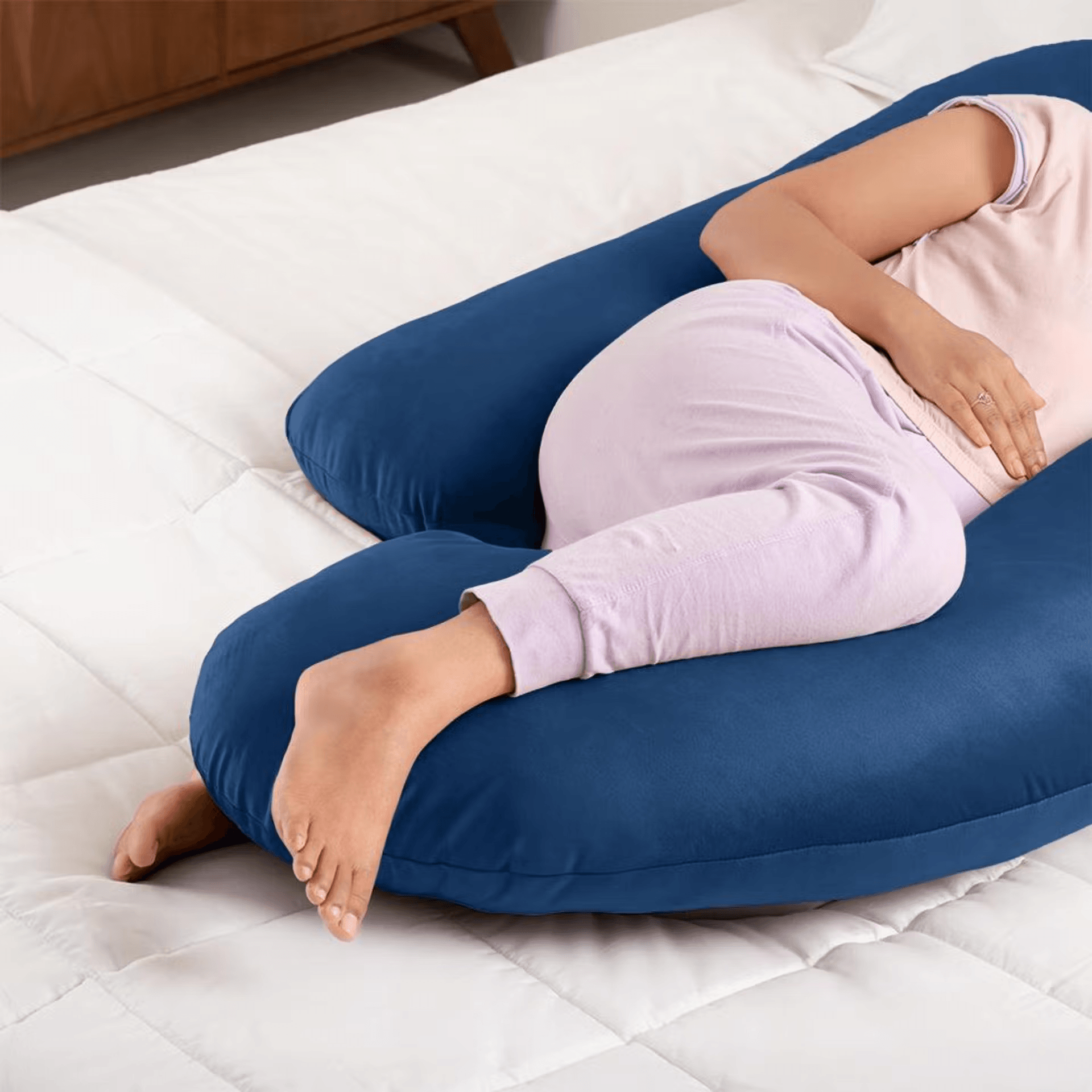 Maternity Pillow for Pregnancy Support | G Shape | Super Soft & Machine Washable Velvet Cover | Dark Blue thumbnail
